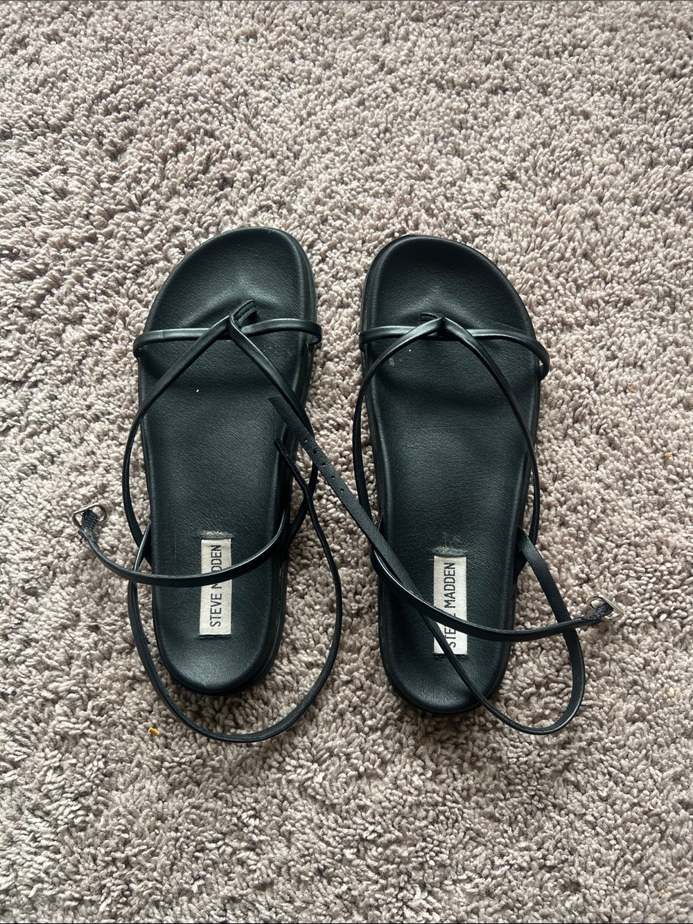 Steve Madden Black Minimalist Wrap-Strap Agree Footbed Sandals Womens Size 8